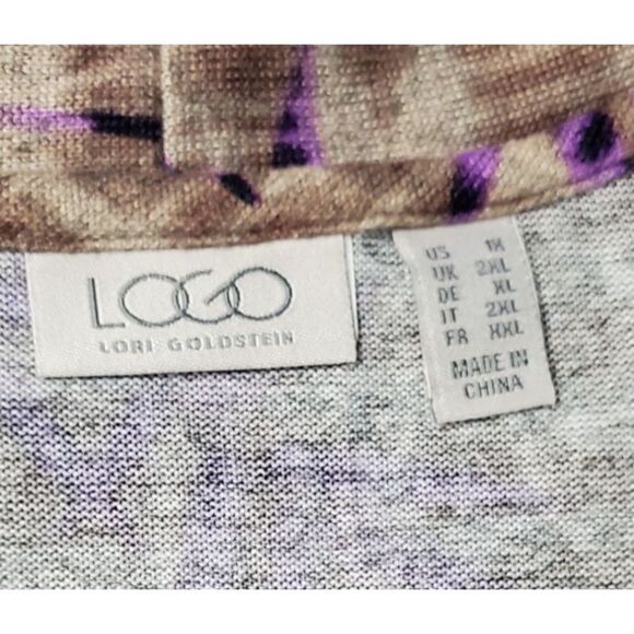 Logo Lori Goldstein Cardigan Size 1X Floral Purple Brown Artsy Cottagecore - Picture 6 of 9